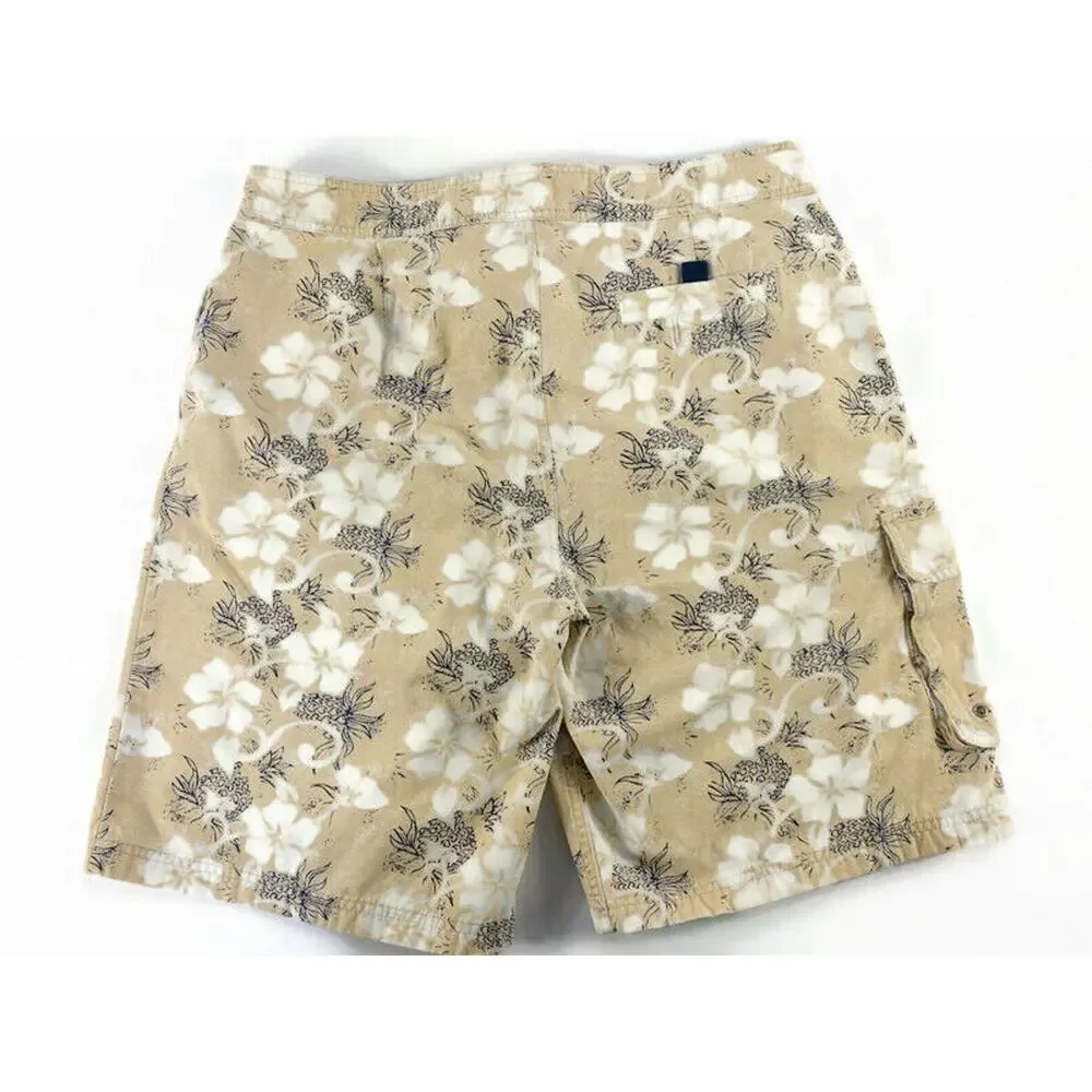 Utility Board Shorts Swim Trunks Men's Size 36 Cotton White and Tan Flowers
